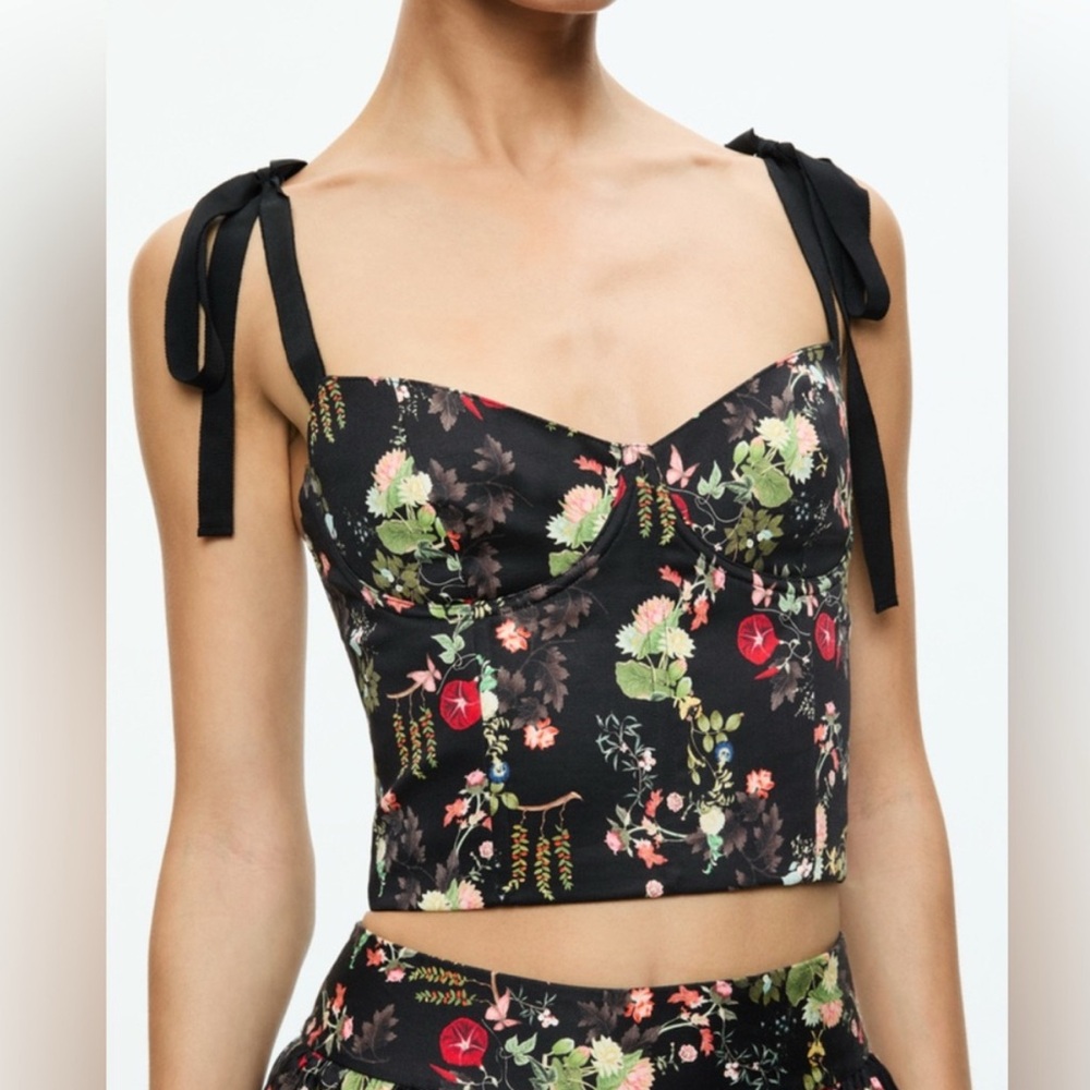Alice + Olivia Helene Black Floral Crop Top NWOT Size 6